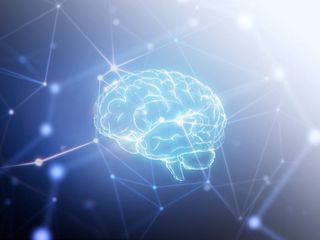 Close up of artificial intelligence brain in network connection space and glowing light