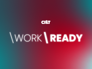 Workready title with red and aquamarine gradient background
