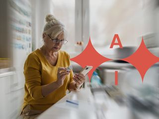 Older woman checking prescription with cell phone
